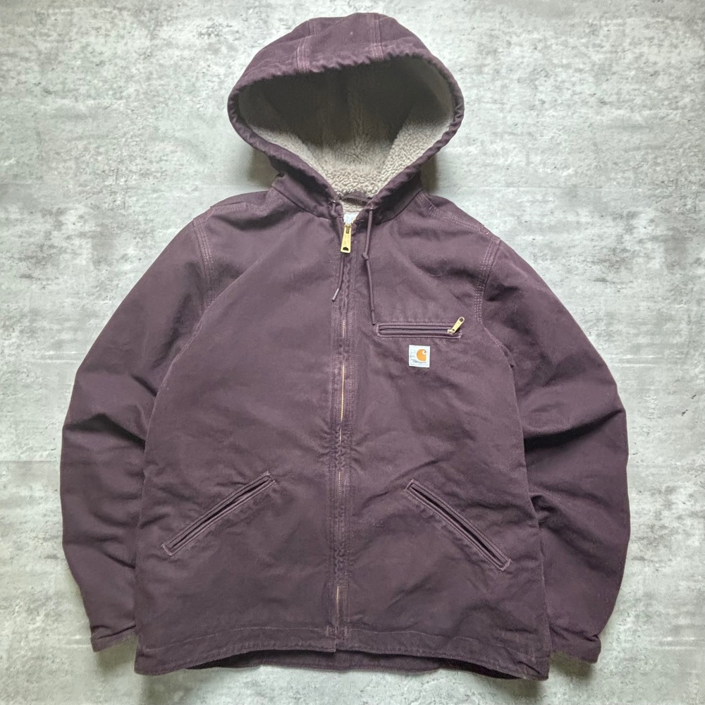 Carhartt Sierra Jacket Medium Plum Purple Sherpa Lined Hooded WJ141 DWN